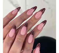 Ongles artificiels avec pointe française, bordeaux, points blancs, à presser, flexibles en ABS, durable, pour vacances, fête, événement formel, ongles artificiels en ABS