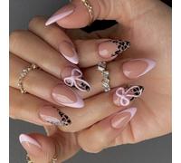 Ongles artificiels avec pointe française, finition mate, nœuds | Nails Art for Weddings Parties ABS Presses on