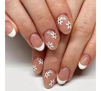 Ongles artificiels conviviaux Paillettes de fleurs Styles français Faux pour un usage quotidien Améliorations des doigts en plastique sûr Styles français Paillettes Appuyez sur