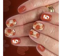 Ongles artificiels courts carrés scintillants, Design Essence de citrouille ambre d ' halloween, 24 pièces, pointe à pression, Nail Art Floral d ' halloween