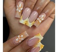 Ongles artificiels de manucure française à texture florale