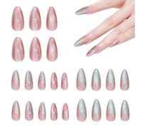 Ongles artificiels, faux ongles,Faux ongles ombrés | Faux ongles moyens œil de chat en amande, comprend 24 ongles à presser et une lime à ongles pour femme et fille, 12 tailles