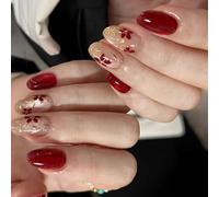 Ongles artificiels flexibles courbés en C rouge vin brillants pour un usage quotidien application facile faux certifiés sûrs effet vin rouge brillant artificiels