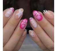 Ongles artificiels ovales brillants avec motifs d'étoiles géométriques et détails de perles, parfaits pour les festivals, usage quotidien, imprimé léopard, ombres françaises à presser sur les ongles