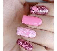 Ongles artificiels pour la Saint-Valentin Ongles scintillants à presser Cœur d'amour Faux ongles Couverture complète à coller sur les ongles pour l'hiver