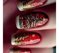 Ongles Artificiels Scintillants Sur Le Thème De Noël Ensemble 24 Pièces Rougeur Flocons Neige Scintillants Matériaux ABS Pour Fêtes Vacances Gouttes D'eau Gel Pour Ongles Noël Avec