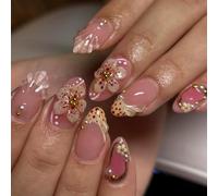 Ongles artificiels sculptés en 3D faits à la main, pointe française en amande avec motifs de coquille, parfaits pour un usage quotidien, manucure française