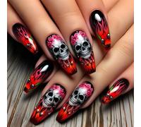 Ongles artificiels squelette Floral effrayant, ABS longue durée, Application facile, thème d ' horreur d ' événement d ' halloween, à pression sur les ongles