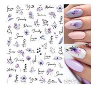 Ongles Autocollant Autocollants Pour Ongles Fleurs Violettes Fleurs De Lavande Lettres Messages Colle Arrière Autocollants Pour Ongles,Han598