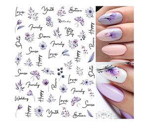 Ongles Autocollant Autocollants Pour Ongles Fleurs Violettes Fleurs De Lavande Lettres Messages Colle Arrière Autocollants Pour Ongles,Han598