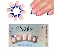 Ongles Autocollants, 24 Pièces Courtes Forme Amande Décorations Drapeau Fête Nationale, Bout Amande Couverture Intégrale Design Drapeau Naturel Soin Beauté Femmes Filles