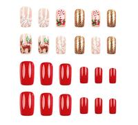 Ongles Autocollants de Fêtes,Manucure À Support Auto-Adhésif Avec Motifs Flocon De Neige Et Renne - Faux Ongles De Noël | Pour Filles Femmes Beauté Quotidien Fête Maison Salon Rendez-vous Bureau Événe