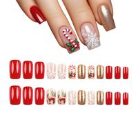 Ongles Autocollants de Fêtes | Manucure Festive en 3D Mince et Confortable,Ongles de Noël à Couverture Totale,pour les Femmes le Quotidien la Fête le Salon Maison le Rendez-vous Bureau l'Événement