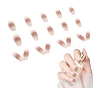 Ongles Autocollants Style Français Artificiel Préformé À Pointe Adhésive | 24 Pièces d'Ongles Artificiels Style Français Pressés pour Femmes et Filles, Manucure à Domicile, Fête, Rencontres et Ras