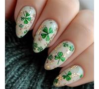Ongles Base Blanche Courte avec Symbole Trèfle Accent Look Élégant Pour Le Travail ou Les Fêtes Voyage Faux Ongles Blanc