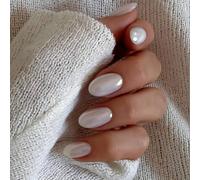 Ongles blancs en amande à clipser, embouts d'ongles métalliques brillants couvrant complètement les ongles, faux ongles à design pailleté avec un fini moyen brillant pour les femmes et les filles. Fou