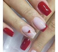 Ongles carrés à pression, 24 pièces, fausses colles artificielles sur les designs de la saint-valentin, pointes françaises, à pression
