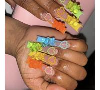 Ongles carrés longs à pression pour la saint-valentin, avec motifs d ' ours et de cœur en 3D, couvertures complètes, pointes à coller