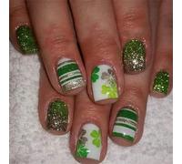 Ongles courts à coller sur les ongles verts Shamrock Designs Acrylique Faux ongles Art Manucure Art pour la fête de la Patrick et le rassemblement