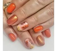 Ongles courts à pression avec feuilles d ' érable d ' automne, couverture complète artificielle de Thanksgiving, à coller pour femmes, Art de Thanksgiving