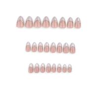 Ongles courts en amande, 24 pièces, avec finition brillante et ligne dorée 3D, accessoires de manucure pour un art élégant, pointe française, appuyez dessus