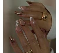 Ongles courts en forme d'amande à presser avec des designs uniques de soleil Ongles artificiels en acrylique pour le chemin quotidien au travail et les fêtes