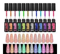 Ongles de gel à paillettes Polska, gels de vernis à ongles de 12 couleurs, 2,56 pouces de longueur de conception durable et construction légère, kit de manucure réfléchissante pour femmes, salon et ut