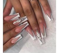 Ongles de manucure à pointe blanche, aspect français décoratif, finition brillante préformée pour le dîner de travail, les moments photo, pansement raffiné, ongles de manucure portables, pointe accent
