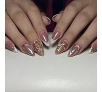 Ongles de manucure française, 24 pièces, revêtement très brillant, Application facile, idéal pour les lits larges, artificiel, dernier confort