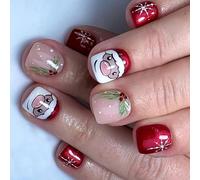 Ongles de Noël à coller sur les ongles Flocons de neige Couverture complète Faux ongles artificiels Beaux ongles de Noël artificiels pour l'hiver