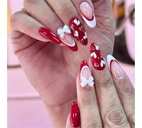 Ongles de Saint-Valentin en amande, faux ongles français, avec cœurs et arcs, accessoires d'ongles à la mode