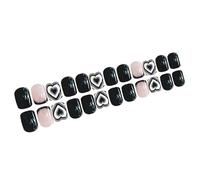 Ongles de Saint-Valentin Presse carrée courte sur les ongles Motif cœur noir et blanc Couverture complète pour femmes et filles