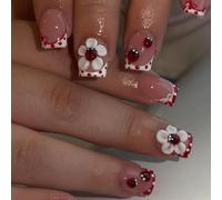 Ongles de type presse avec sculpture florale Ongles artificiels ABS parfaitement ajustés confortables pour la manucure de fête quotidienne Sculpture florale française artificielle