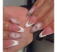 Ongles de type presse délicatement embellis avec bords en métal doré, faux légers pour les mariages, événements de bureau, faux ABS pour les mariages