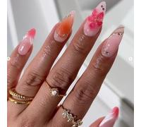 Ongles dégradés avec fleurs 3D et ongles en acrylique doré métallisé
