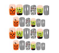 Ongles d'Halloween à coller, Presse d'Halloween sur les ongles | Ongles de citrouille effrayants - Citrouille chauve-souris Designs presse sur ongles colle courte sur ongles en Gel paillettes