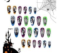 Ongles d'Halloween à coller, Presse d'Halloween sur les ongles, Ongles de citrouille effrayants, Momie et chauve-souris Design Press Nails Colle à paillettes courtes sur les ongles Stick Nails p