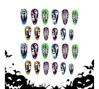 Ongles d'Halloween à coller, Presse d'Halloween sur les ongles | Ongles de citrouille effrayants,Momie et chauve-souris Design Press Nails Colle à paillettes courtes sur les ongles Stick Nails p