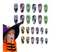 Ongles d'Halloween à presser, faux ongles d'Halloween - Ongles de citrouille effrayants | Momie et chauve-souris Design Press Nails Colle à paillettes courtes sur les ongles Stick Nails pour les