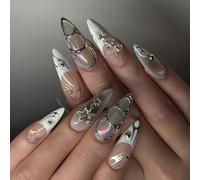 Ongles en amande, à pression, pour fêtes, événements, perceuse