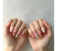 Ongles en forme d ' amande avec embellissement de perles florales, ensemble de manucure à pointe française dégradé rose chair pour un rafraîchissement quotidien rapide et des looks de fête, look de