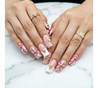 Ongles en forme de fleur 3D avec pointe française blanche, pointes de manucure rose chair, 24 pièces en 12 tailles pour un rafraîchissement rapide de la manucure et un look prêt à prendre des