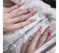 Ongles Européens Et Américains Super Long Ongle De Cercueil Ongle De Ballet Argent Papillon Gouache Avec Strass Ongle Blanc Patch