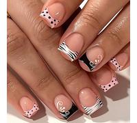 Ongles faciles à porter, avec un design géométrique à points incurvés dans des teintes roses et brunes pour un charme quotidien, des ongles scintillants