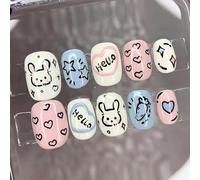 Ongles faits à la main portant l'amour graffiti dessiné à la main dessin animé enfants amusant fini ongles courts faux ongles 10 pièces (taille : XS, couleur : 24484)