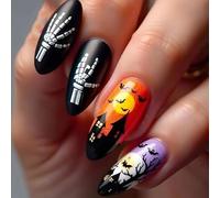 Ongles Faux Fluorescents Château Halloween 24 Pièces Amande Détachables Sans Colle Unisexe