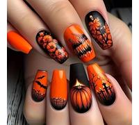 Ongles Faux Gothique Rose Halloween 24 Pièces Sorcière Chauve-Souris Citrouille Amovibles Sans Colle