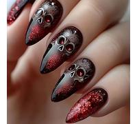 Ongles Faux Halloween 24 Pièces Crâne Sanguinolent Terreur Effrayante Amovibles Sans Colle