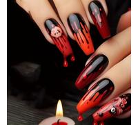 Ongles Faux Halloween 24 Pièces Goutte De Sang Citrouille Ballet Étrange Amovibles Sans Colle