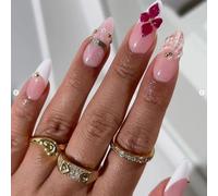 Ongles floraux 3D, pointes françaises blanches avec perles et paillettes, parfaits pour un événement de mariage, ongles artificiels